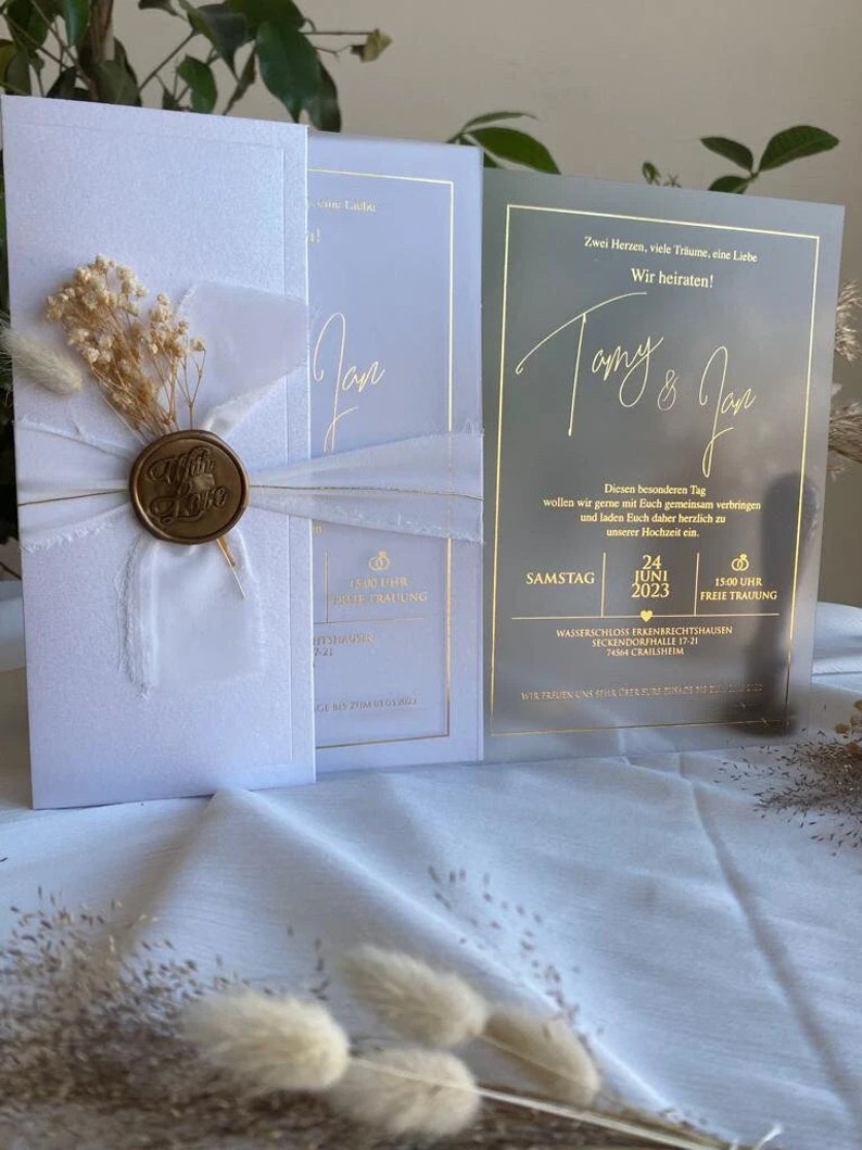 Code : 1065 Carte d'invitation de mariage en acrylique, faite à la main, couleur blanche image 3