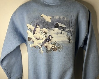 Vintage 90s Grandma Sweater Tultex Size Medium Sweatshirt Winter Bluebird