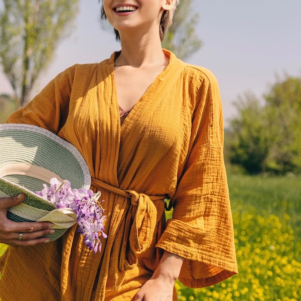 Mousseline katoenen loungekledingset, yoga, voor vrouwen Zachte katoenen kimonotop en cropped broek, katoenen pyjamaset– zomerse tweedelige damessets,