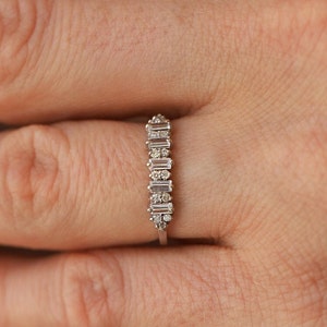 Moissanite band Baguette and Round cut Half eternity wedding Band/ Matching bridal ring promise ring/ 14k gold art deco Diamond band For Her