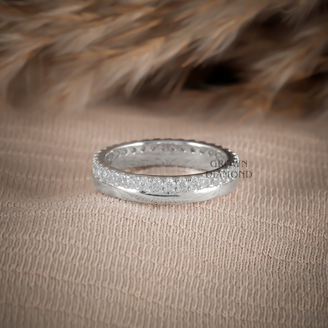 White Gold Moissanite Eternity Band, Round Cut Wedding Ring - Etsy