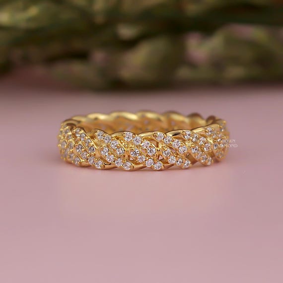 Wedding Band Moissanite Cuban Link Ring Chain Link Ring Mens - Main Image