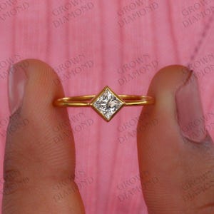 Princess Cut Diamond Solitaire Ring / Gold Bezel Setting / Modern Engagement Ring / Minimalist Design / Moissanite Diamond / Ethical Jewelry