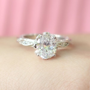 Oval Engagement Ring, Vintage Filigree 3.00 CT Oval Moissanite Wedding Ring, Prong Set Solitaire Ring, Vintage Style Bridal Ring For Women