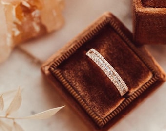 Art Deco Moissanite Wedding Band Half Eternity Band Baguette and Round 14K Solid Rose Gold Vintage Stacking Matching Bridal Ring