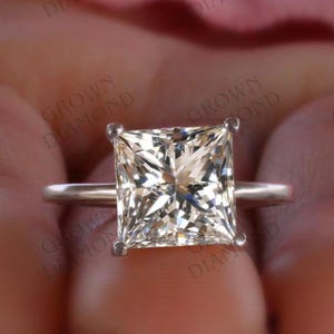 Princess Cut Moissanite Solitaire Engagement Ring / 3.0 TCW Princess Diamond Wedding Ring 14K Solid White Gold Anniversary ring Gift For Her
