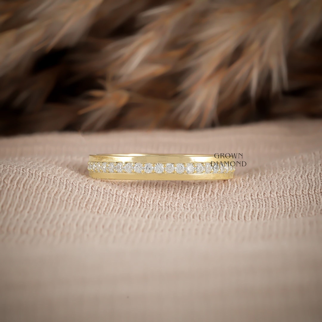 14k Gold Moissanite Diamond Wedding Band, Eternity Stackable Ring - Etsy