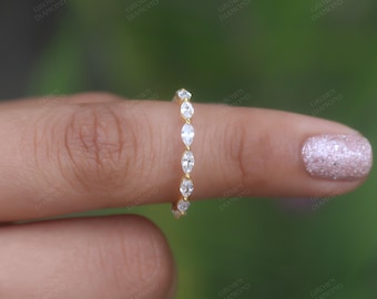 Moissanite Marquise Eternity Ring, 14K Gold Wedding Band