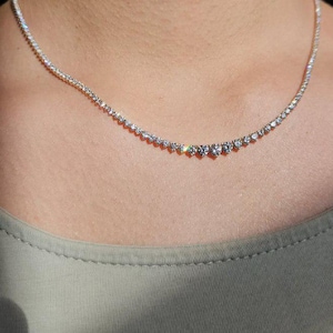 Round Diamond Tennis Moissanite Necklace / Cubic Zirconia Necklace / Tennis Necklace /  Bridal Jewelry / Necklace for valentine&#39;s day gift.