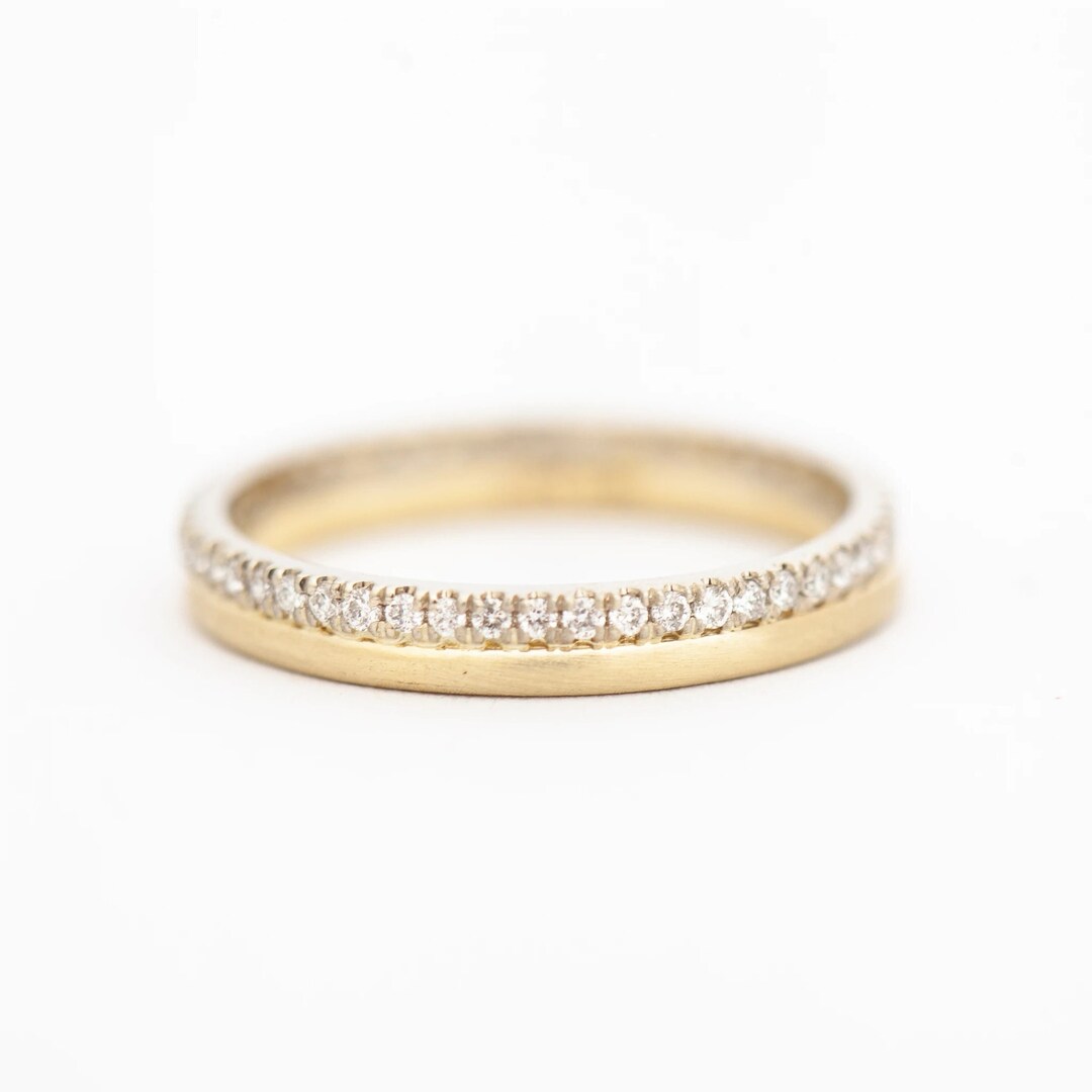 14K Gold Moissanite Wedding Band, Eternity Stacking Ring - Etsy