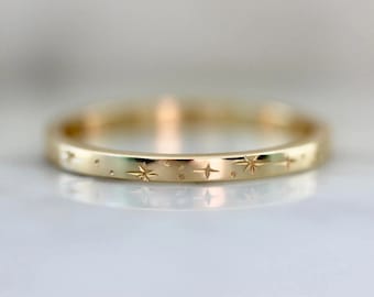 Star Engraved Ring, Celestial Gold Ring, Starry Ring Band, Alternative Wedding Ring, Unique Wedding Ring, Gold Star Ring, Gold Wedding Ring