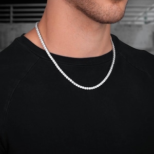 Tennis chain necklace / 4.00 MM Round Moissanite tennis chain necklace in silver tennis chain / Diamond necklace for men's.