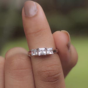 Tri-Princess Moissanite Wedding Ring Set, 1.00 CT Princess Cuts Moissanite Ring, Pave Accent 14K White Gold Engagement Ring Set, Bridal Ring