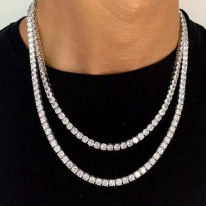 Tennis chain necklace 5 MM Round Moissanite tennis chain necklace in silver tennis chain , diamond necklace for men's