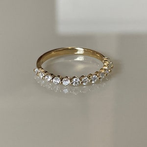 14K Solid Gold band Moissanite Wedding Band/ Classic Wedding Ring for Women/ Half Eternity Moissanite Band/ Minimalist Bridal band for girl.