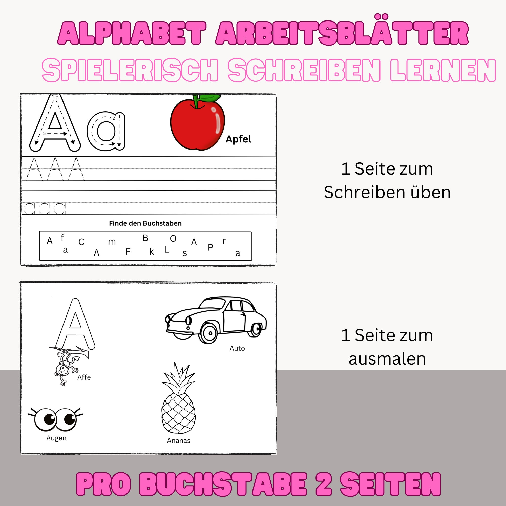  Alphabet Arbeitsblätter, Buchstaben schreiben lernen, Montessori, ABC 
