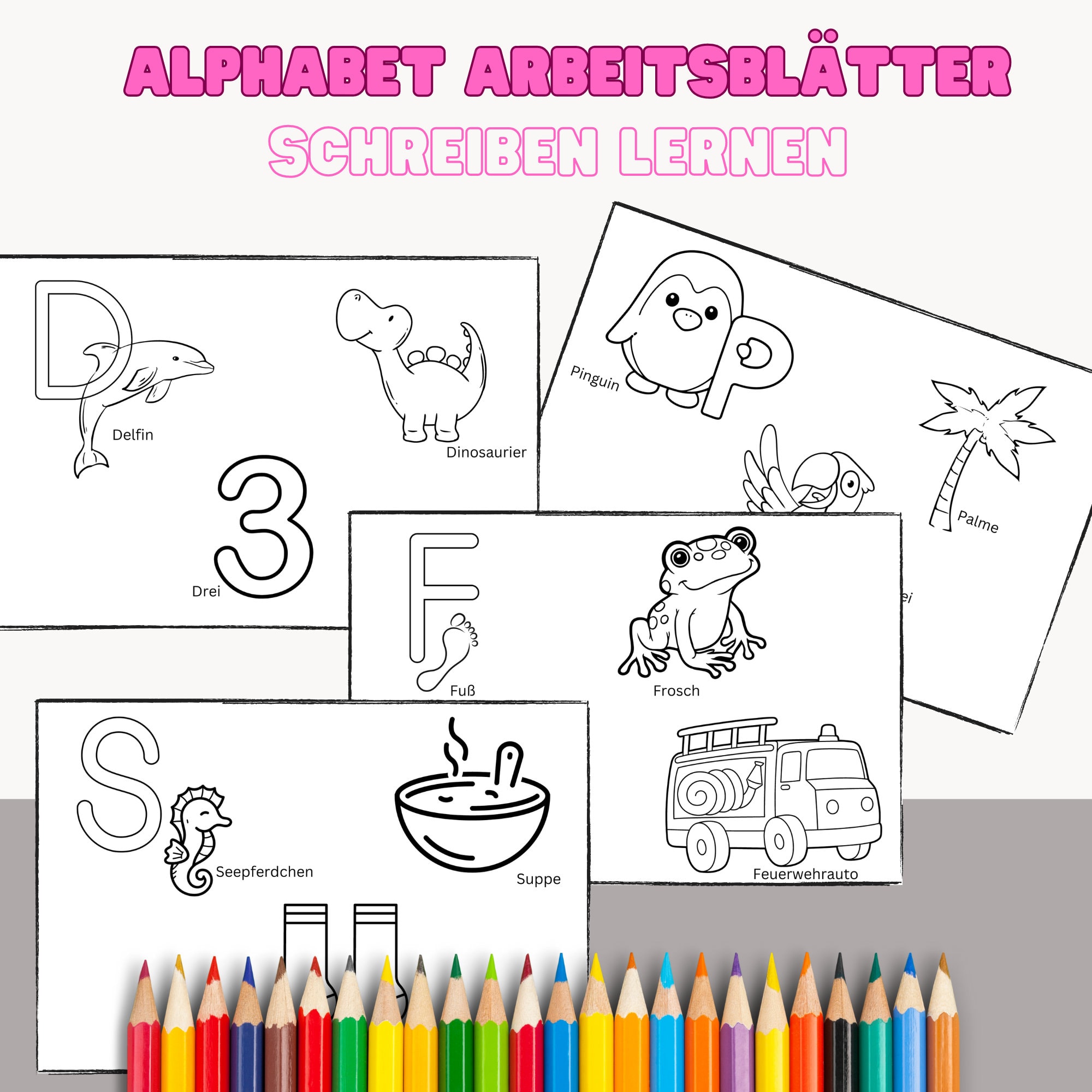  Alphabet Arbeitsblätter, Buchstaben schreiben lernen, Montessori, ABC 