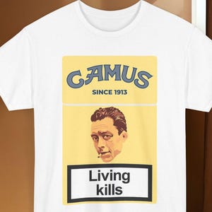 Albert Camus Graphic T-Shirt, Existentialism Philosophy Shirt, Dark Academia Vintage Tee, Gift for Readers, Thinkers & Book Lovers