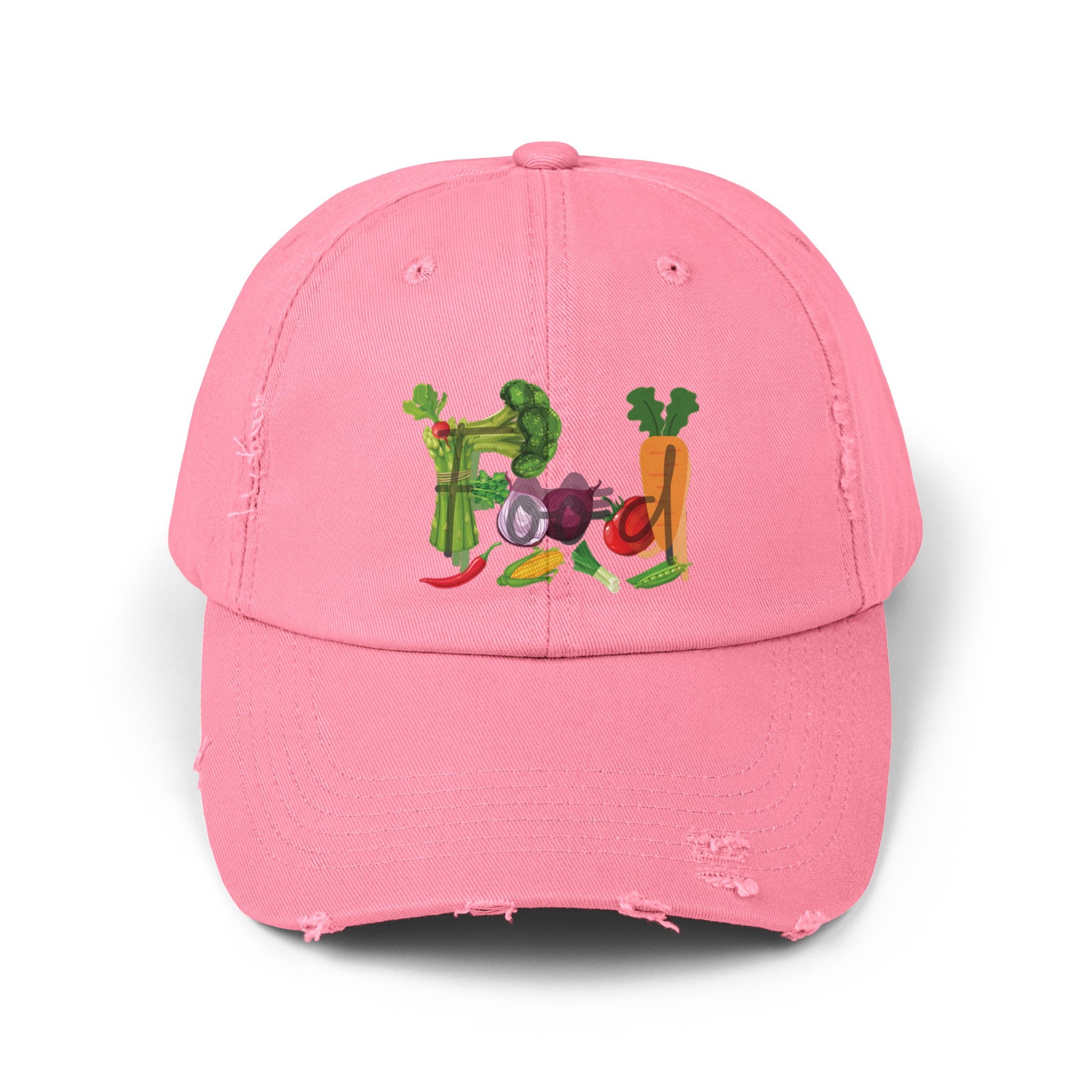 Vegetable Print Distressed Cap, Foodie Gift, Cotton Twill Hat