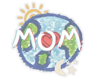 Adesivo Mamma Terra Amore, Sole Luna Stelle, Decalcomania per la Festa della Mamma