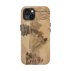 Custodie per telefoni resistenti con scene invernali, custodie per iPhone e Samsung, ricarica wireless, pini, neve, opere d'arte originali ad acquerello, regali, Natale