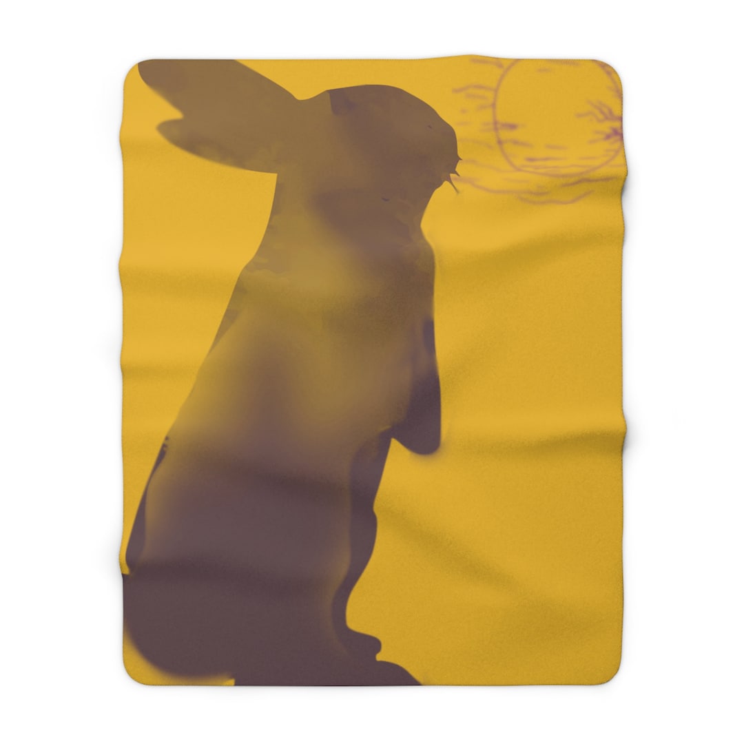 Rabbit Moon Yellow Sherpa Fleece Blanket, Bunny, Sleep, Calm, Home