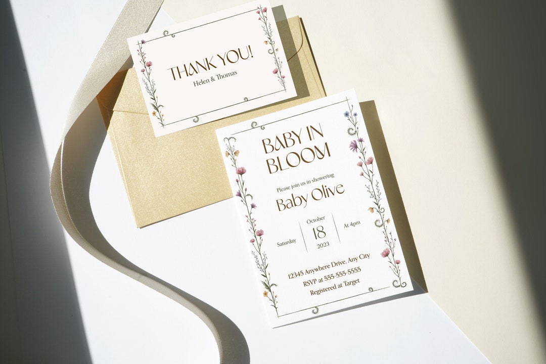 Flower Themed Baby Shower Invitation Spring Bloom Colorful Etsy