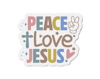 Aimant découpé Paix, amour et Jésus