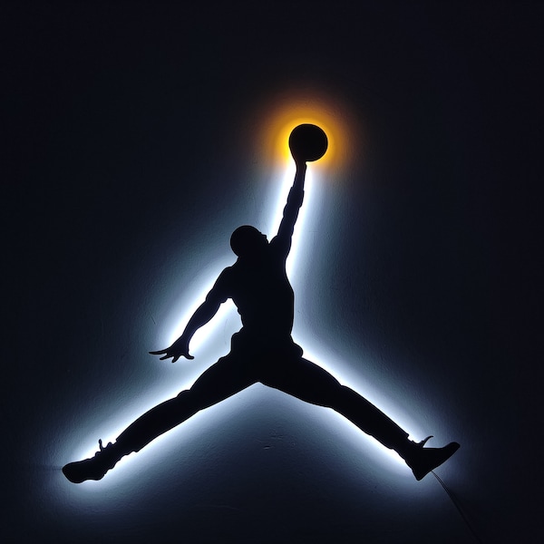 Michael Jordan Jumpman Metall Led Wandschild, RGB Metall Wand Dekor, NBA Legend Led Schild, Geschenk für Freund Kunst, Spielzimmer Dekor