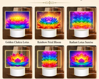 Vibrant Rainbow Lotus Night Light, Chakra Acrylic Lamp, Boho Meditation Decor