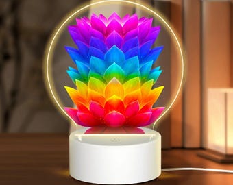 Spiritual Acrylic Night Light, Lotus Chakra Lamp, Rainbow Meditation Desk Light, Yoga Room Decor