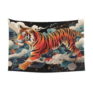 Tiger Tapestry Wall Hanging - Lightweight Horizontal Tapestry for Bedroom Decor - Nature Art  60x40