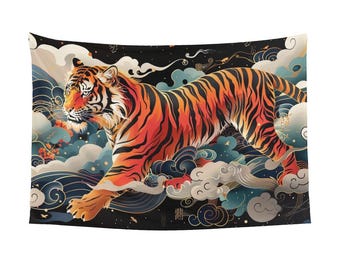 Tiger Tapestry Wall Hanging - Nature Art Decor, Lightweight Horizontal Bedroom Wall Decor, 60x40 Fabric, dorm art