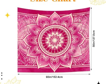Pink Lotus Mandala Tapestry Wall Hanging, Boho Floral Art, 60x50