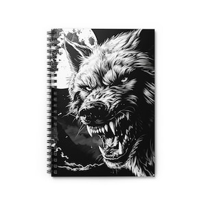 Wolf Snarling Spiral Notebook - Ruled Line, Sketchbook, Journal, Black and White Notebook, Wildlife Notebook, Animal Lover Gift