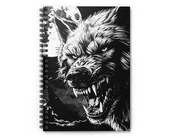 Snarling Wolf Spiral Notebook: Black and White Wildlife Journal