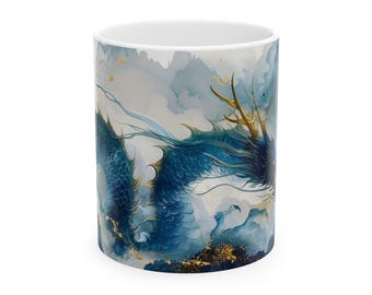 Drachen Tasse: Mystisches Blaues Kunstwerk, Fantasy Geschenk