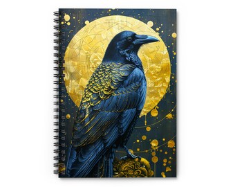 Mystical Celestial Raven Spiral Notebook, Dreamer's Journal for Creative Writing and Sketching