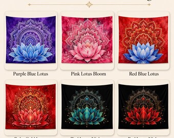 Lotus Mandala Tapestry, Spiritual Boho pretty dorm room tapestry