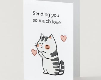 Druckbare Muttertagskarte, Gestreifte Katze Kitty Herzen Design (Digitaler Download)