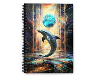 Dolphin in space Spiral Notebook - Ruled Line, Journal, Notepad, Sketchbook, Planner