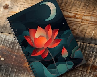 Cuaderno espiral "Loto de noche": un elegante diario floral para la atención plena, la manifestación y las notas cotidianas.