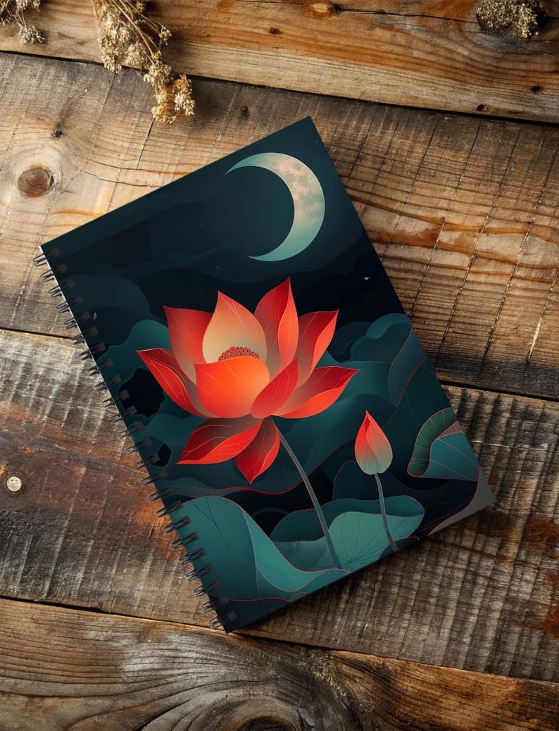 Lotus at Night Spiral Notebook – Elegant Floral Journal for Mindfulness ...