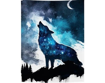 Wolf Tapestry, Celestial Wall Hanging, Fantasy Animal Decor, six options