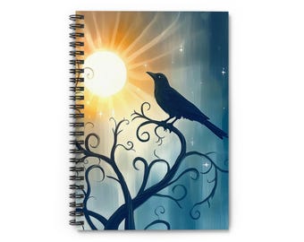 Crow and Sun Spiral Notebook, goth light