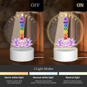 Lámpara nocturna Chakra Lotus, lámpara acrílica de siete brazos, decoración para sala de meditación, luz para altar de yoga. imagen 4