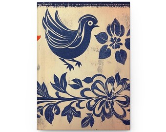 Folk Art Journal, Charming Bird and Heart Design, Hardcover Matte Journal