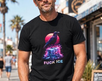 Fuck Ice Neon Vaporwave Crow T-Shirt | Anti Ice Graphic Tee