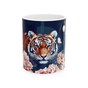 Ceramic Mug - Tiger Among Flowers, Wildlife Animal Lover Gift, Nature Coffee Cup, Floral Tiger Tea Mug, Tiger Print Drinkware,