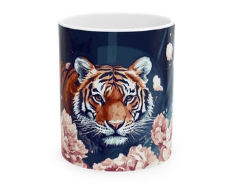 Tiger Floral Ceramic Mug - Wildlife Lover Gift